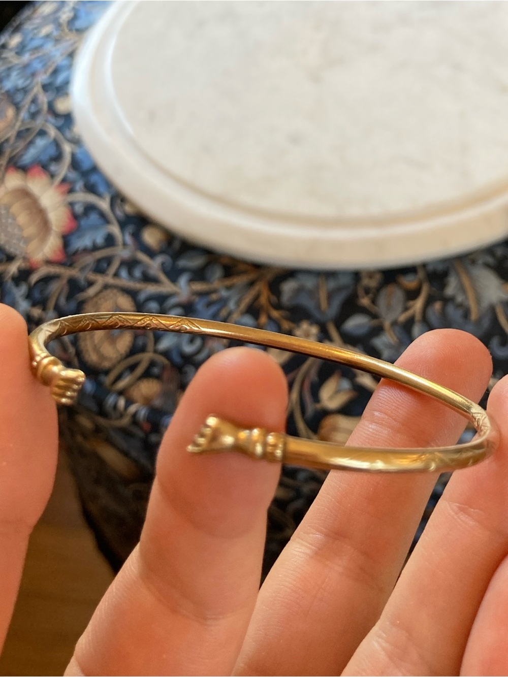 Rare Antique Victorian Figa Fist Snake Diamond Engraved Brass Bypass Bracelet - Picture 8 of 17